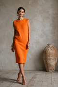 Women's Sleeveless Bodycon Midi Dress – Orange