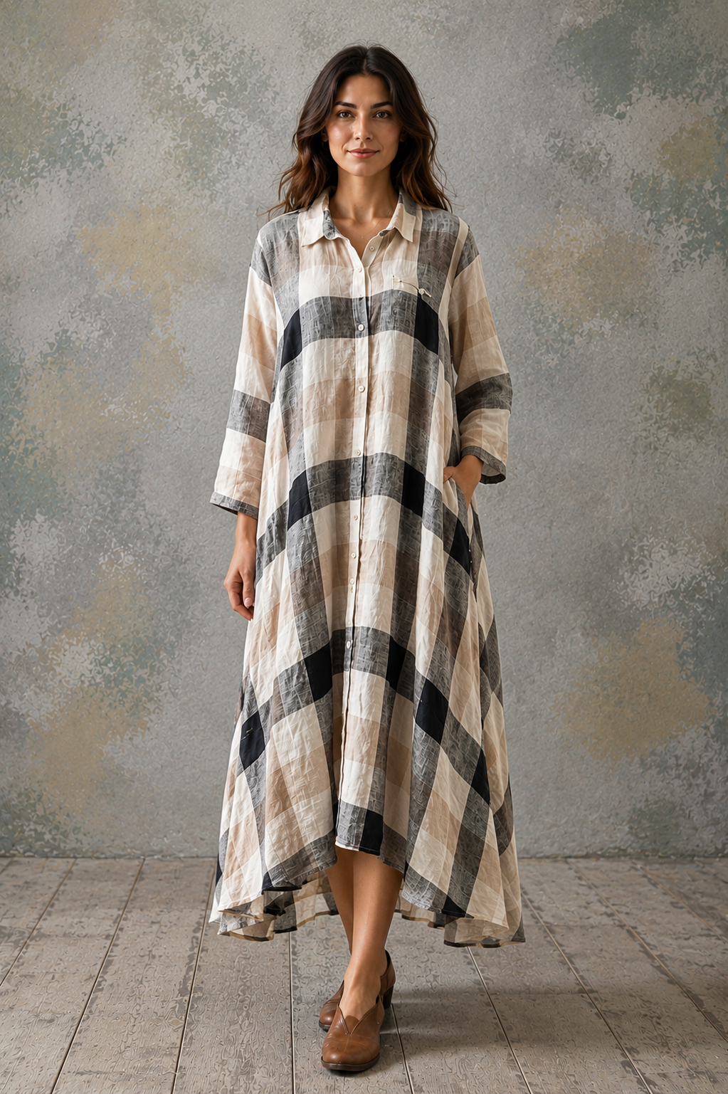 Margaux Checked Linen Dress — Soft linen, bold check