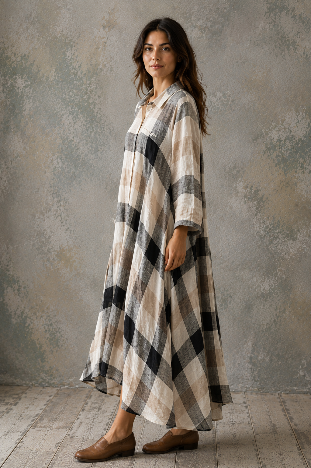 Margaux Checked Linen Dress — Soft linen, bold check