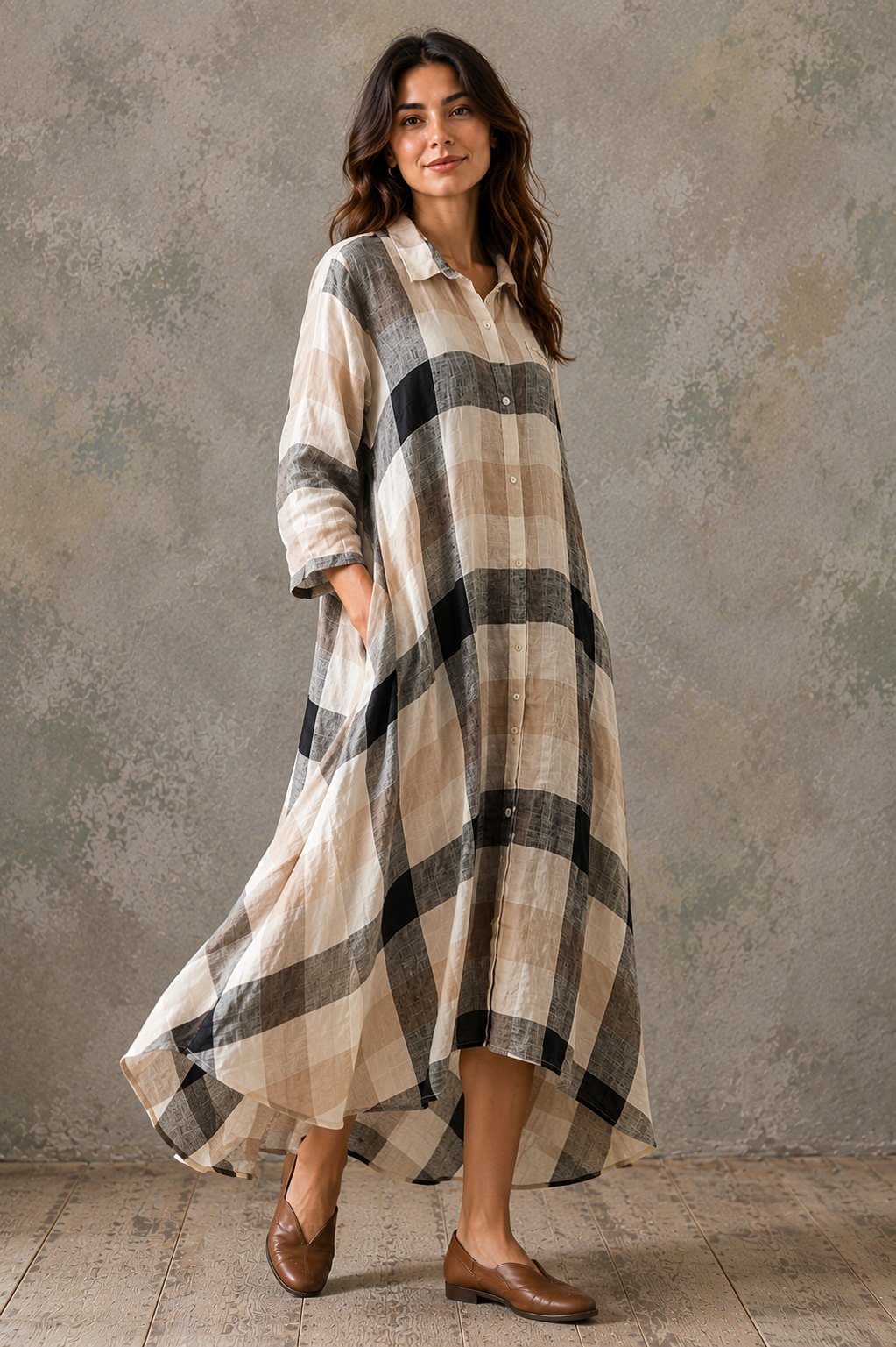 Margaux Checked Linen Dress — Soft linen, bold check