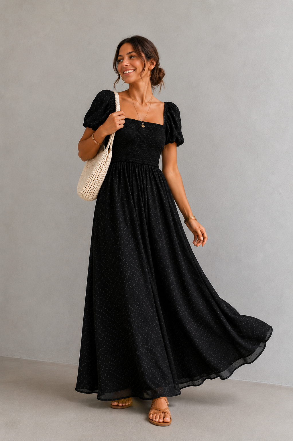 Séraphine Black Textured Maxi Dress