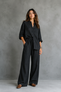 Black Linen Two-Piece Set — straightforward, premium through simplicity.