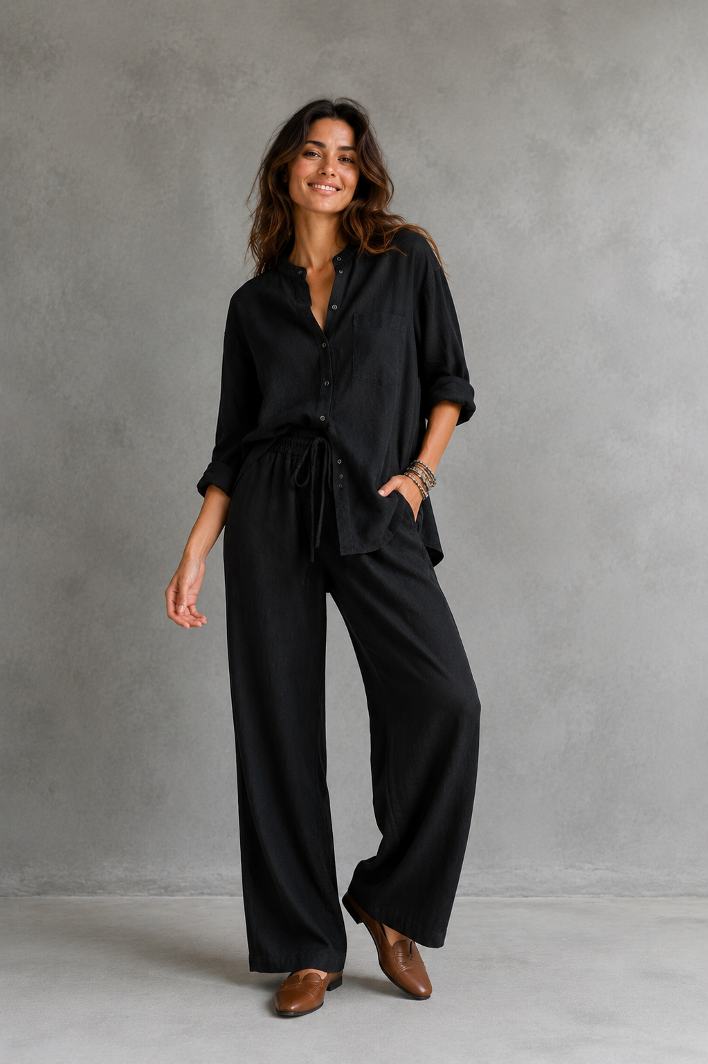 Black Linen Two-Piece Set — straightforward, premium through simplicity.