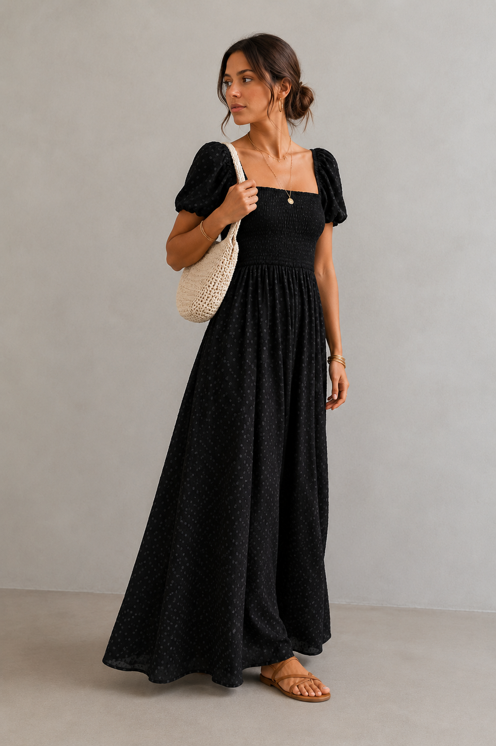 Séraphine Black Textured Maxi Dress