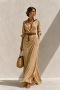 Ladies Draped Shirt Maxi Dress — clean and elegant