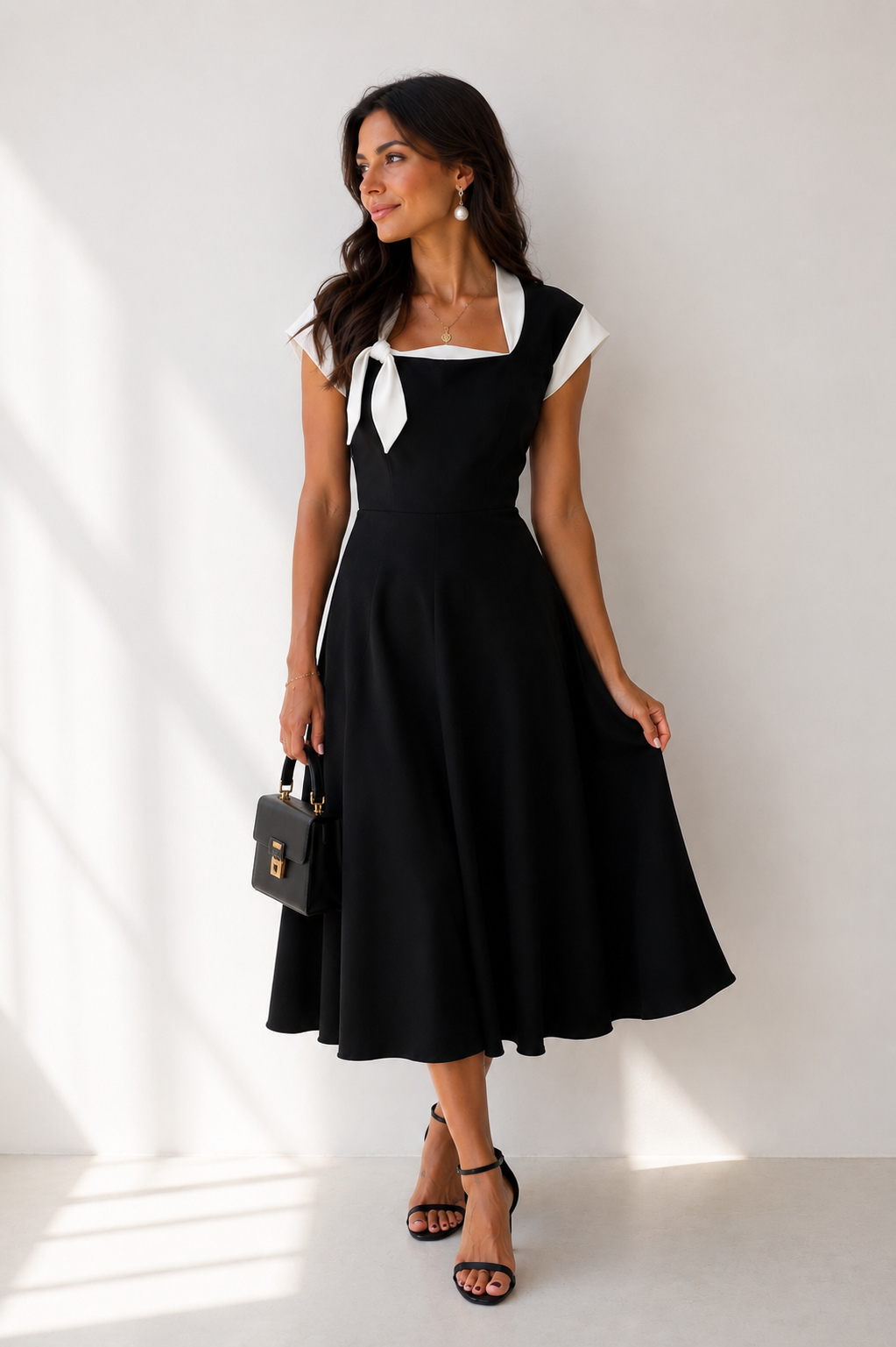 Joséphine Bow Collar Midi Dress