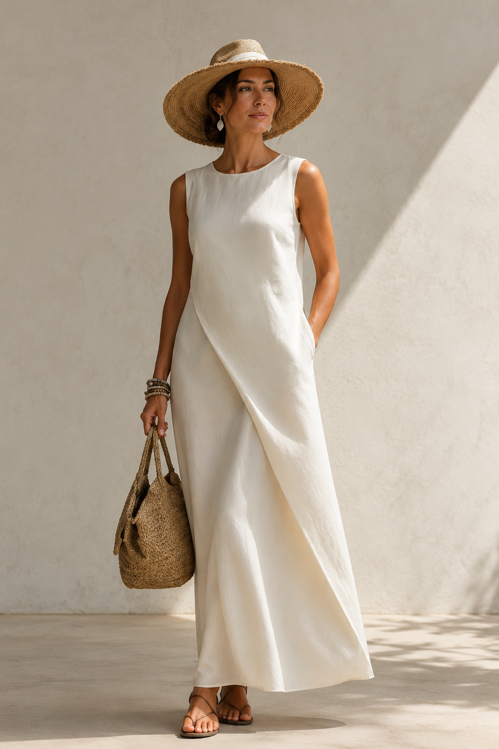 Women's Sleeveless Draped Maxi Dress – Ivory