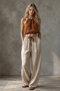 Women's Sleeveless Halter Top Oversized Wide-Leg Pants Set