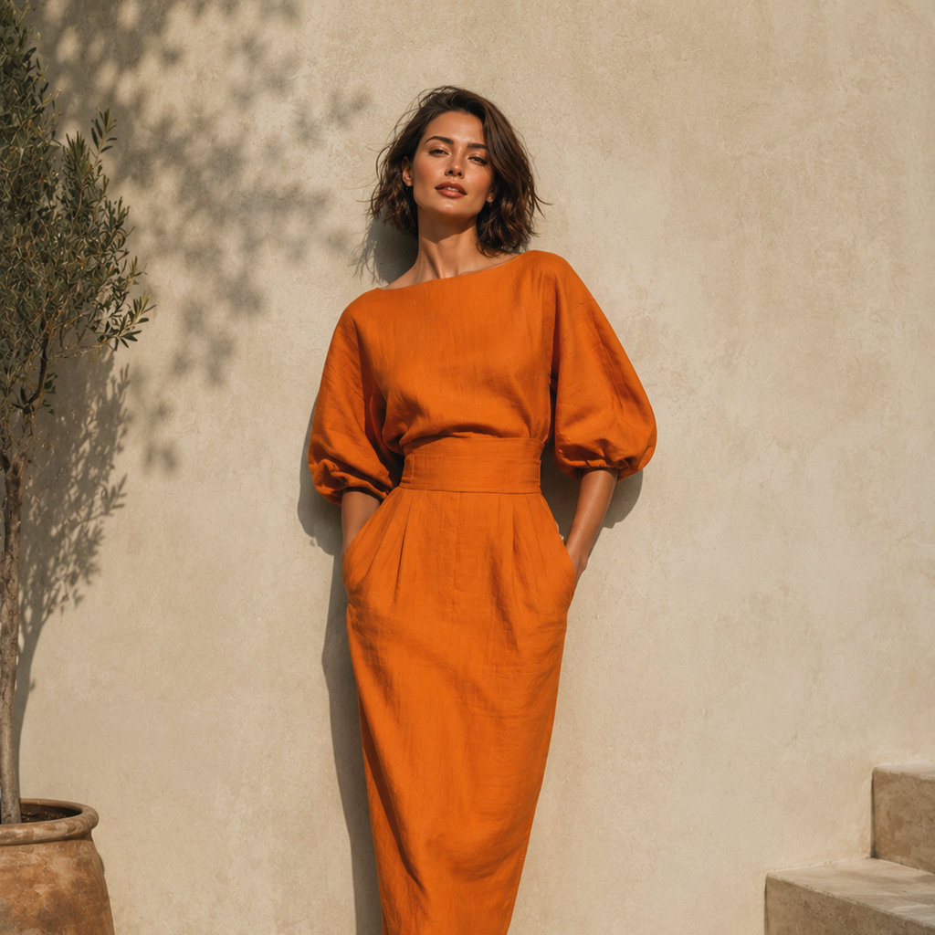 La Terracotta — Cotton-Blend Blouson Midi Set