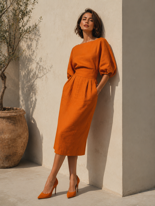 La Terracotta — Cotton-Blend Blouson Midi Set