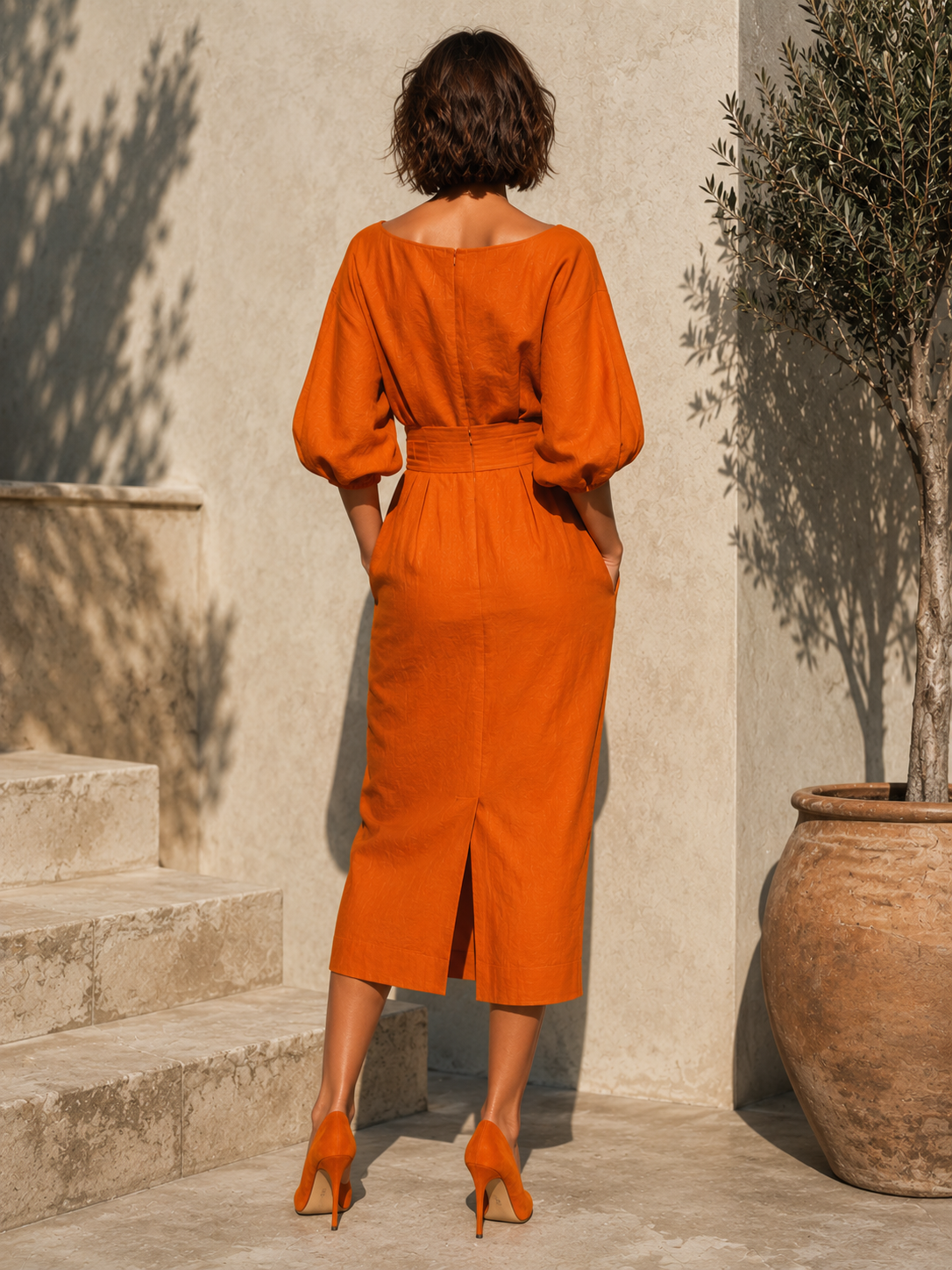 La Terracotta — Cotton-Blend Blouson Midi Set