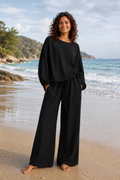 Relaxed Two-Piece Set – Long Sleeve Round-Neck Top & Drawstring Pants